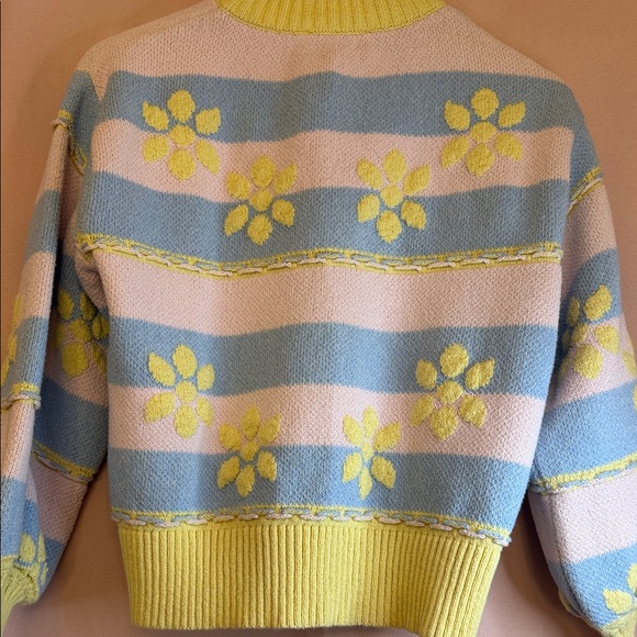 Zara Pastel Blue and Pink Cardigan with Yellow Floral Accents - Picture 6 of 13